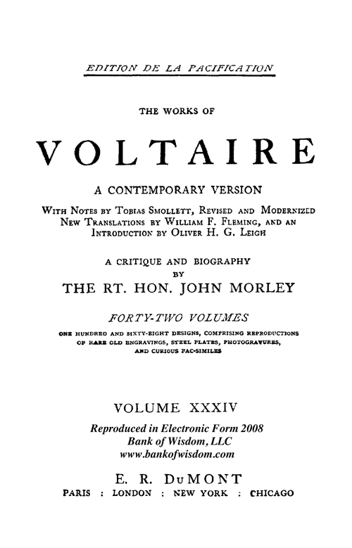 (image for) The Works of Voltaire, Vol. 34 of 42 vols + INDEX volume 43 - Click Image to Close